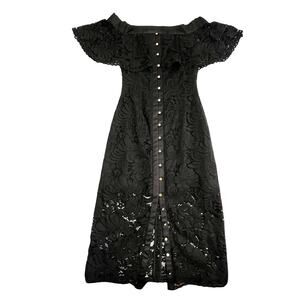 KEEPSAKE XXS Black Off The Shoulder Lace Pencil Short Sleeve Dress